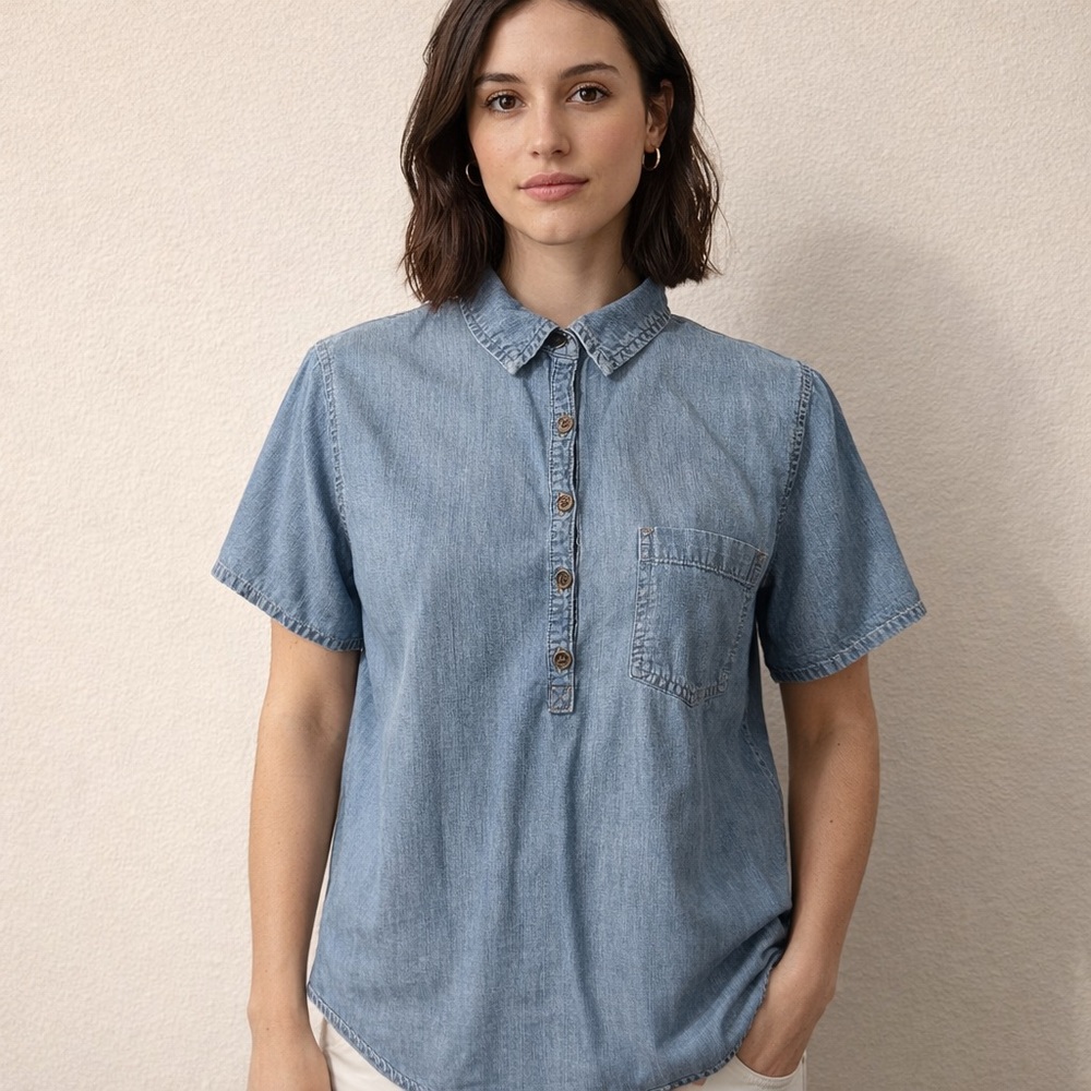 a.n.a Women's Blue Denim Top